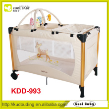 China Manufacturer Red Blue Brown Playpen Baby Double Layer Diaper Changer Toy Bar with 5 Toys Fast Folding Baby Playpen Bed